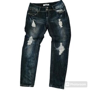 Almost Famous Distressed Dark Wash Jeans with Embellished Pockets Women's 9 0213